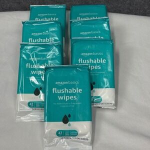 Amazon Basics Flushable Wipes 42 Count Fragrance Free Sewer‎ Septic Safe 7 Pack